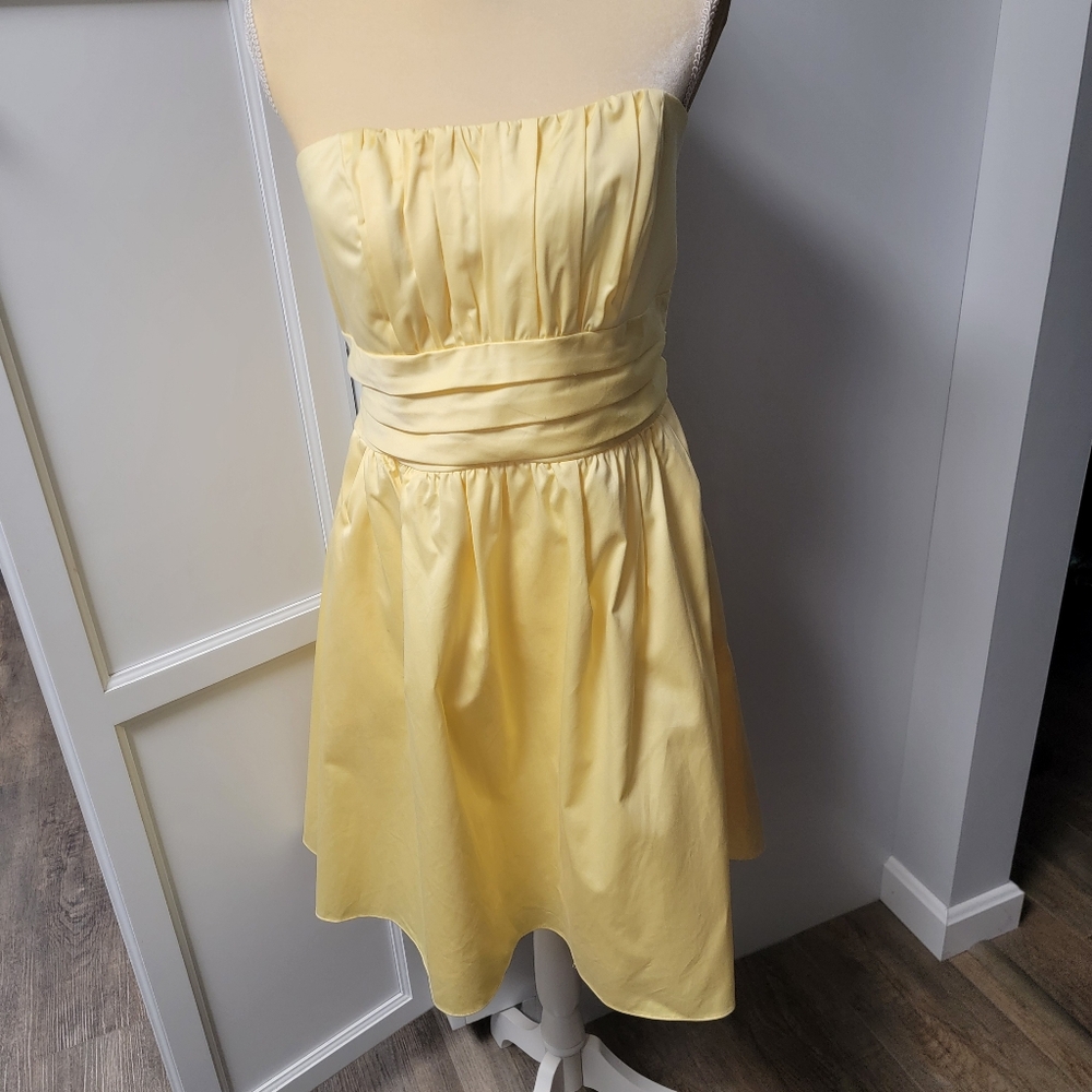 Davids Bridal Fit & Flare Dress Canary Yellow Ruched Strapless Size 14 NWT